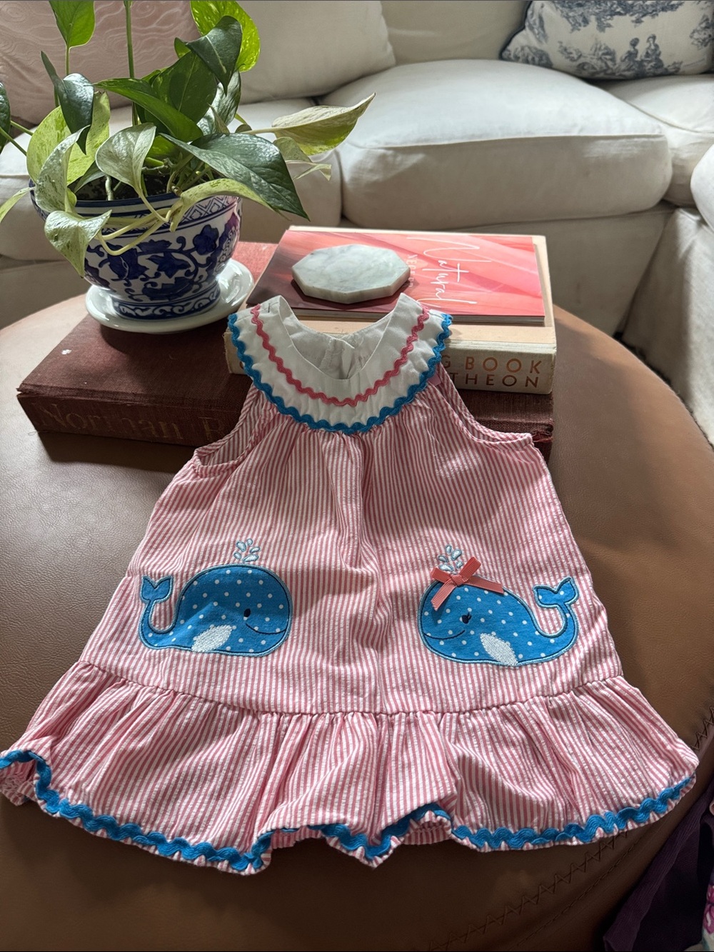 Nannette Pink & Blue Whale Appliqué Sundress